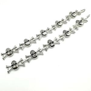 Skull Crossbones Bracelet Silver tone black link Set of 2 Biker Punk Steampunk